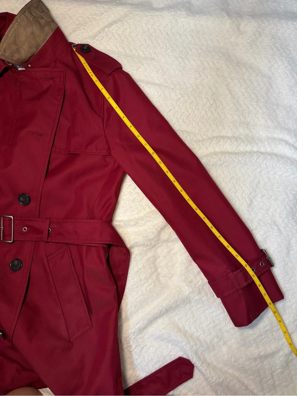 Coach Women's Deep Red Ruby Double-Breasted Trench Coat